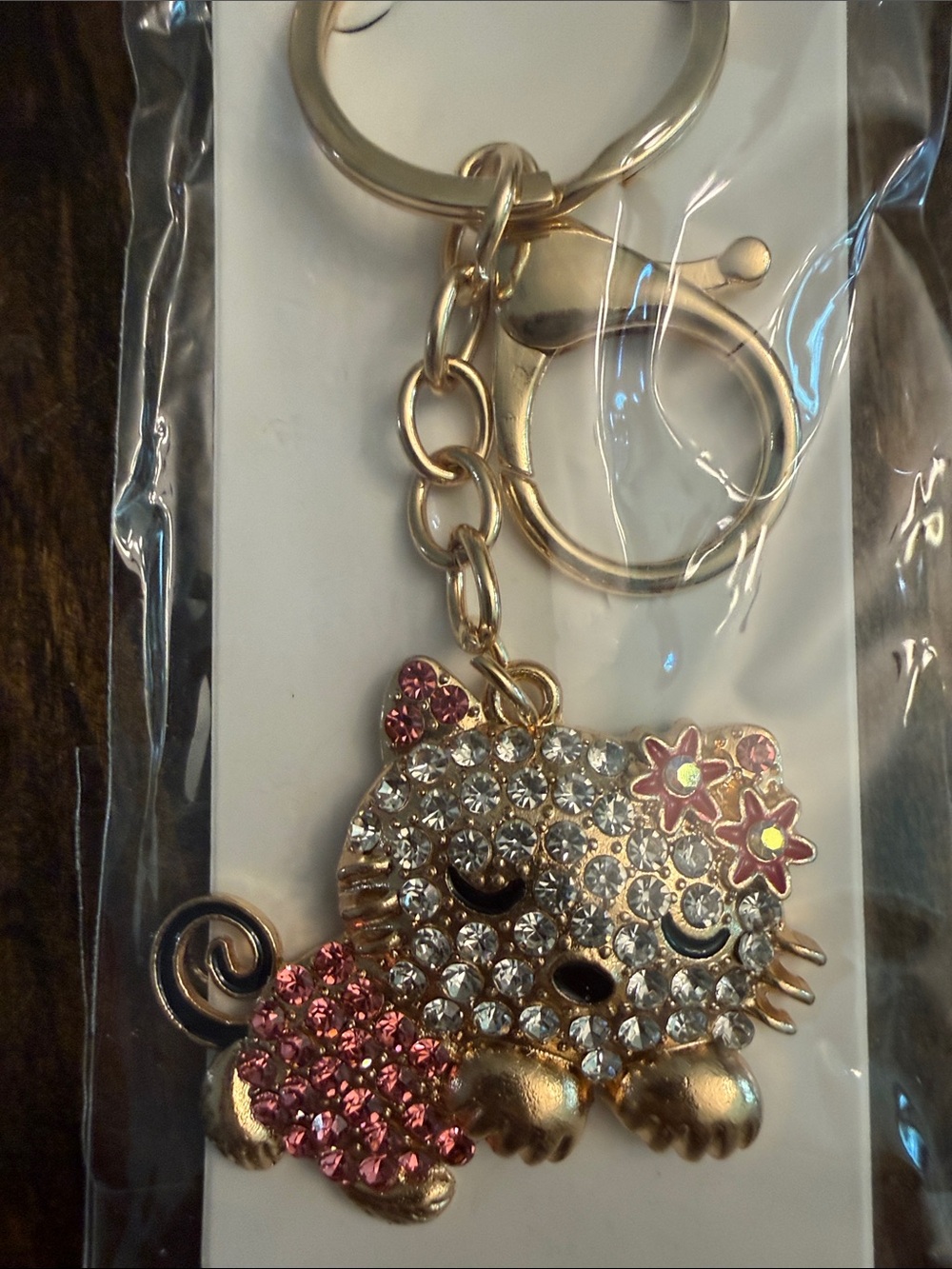 ItGirl Gold-Tone Pink Rhinestone Crystal Cat w/Black Enamel Keychain Charm